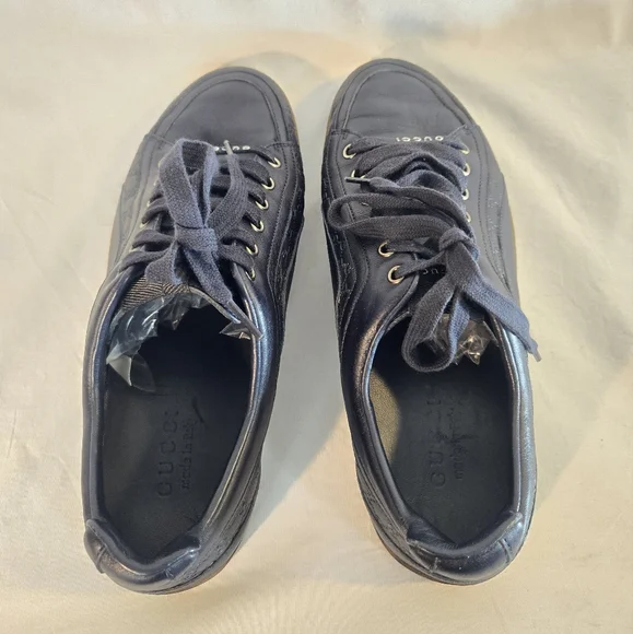 Gucci Men's Size 8C Blue Leather Logo Low Top Trainer Sneakers Shoes EUC - Picture 4 of 8